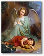 Ikony i obrazy sakralne - Nowoczesny obraz religijny plexi, Anioł Stróż ze śpiącym dzieckiem - miniaturka - grafika 1