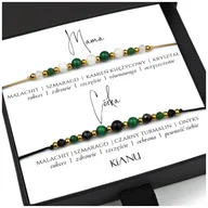 Bransoletki - Zestaw Bransoletek z Kamieni Naturalnych MALACHIT Czarny Turmalin Onyks Kamień Księżycowy Kryształ Górski Srebro Złoto 24K Prezent na Dzień Mamy - miniaturka - grafika 1