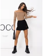 Bluzki damskie - Bluzka hiszpanka z wiskozy z chokerem RELAVIA - cappuccino - miniaturka - grafika 1