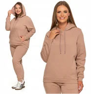 Bluzy damskie - Ciepła BLUZA DAMSKA z Kapturem Dresowa Beżowa Klasyczna Gładka MORAJ L - miniaturka - grafika 1