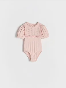 Reserved - Bawełniane body z falbaną - pastelowy róż - Body dla niemowląt - miniaturka - grafika 1