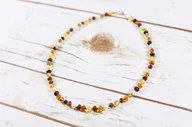 Naszyjniki - Naszyjnik z bursztynu bałtyckiego i pereł, korale bursztynowe - miniaturka - grafika 1