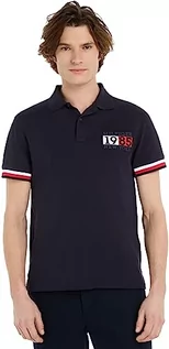 Koszulki męskie - Tommy Hilfiger Męska koszulka polo z flagą Nowego Jorku S/S, Pustynne niebo, S - grafika 1