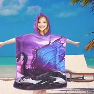 Okrycia kąpielowe dla dzieci - Poncho dziecięce plażowe 60x60 fioletowe smok - miniaturka - grafika 1