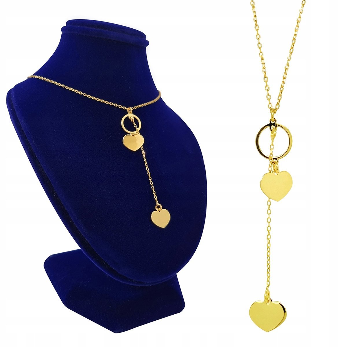 Naszyjnik złoty celebrytka srebro pr.925 DWA SERCA