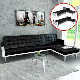 vidaXL Sofa narożna z funkcją rozkładania sztuczna skóra czarna 244328 - Narożniki - miniaturka - grafika 1
