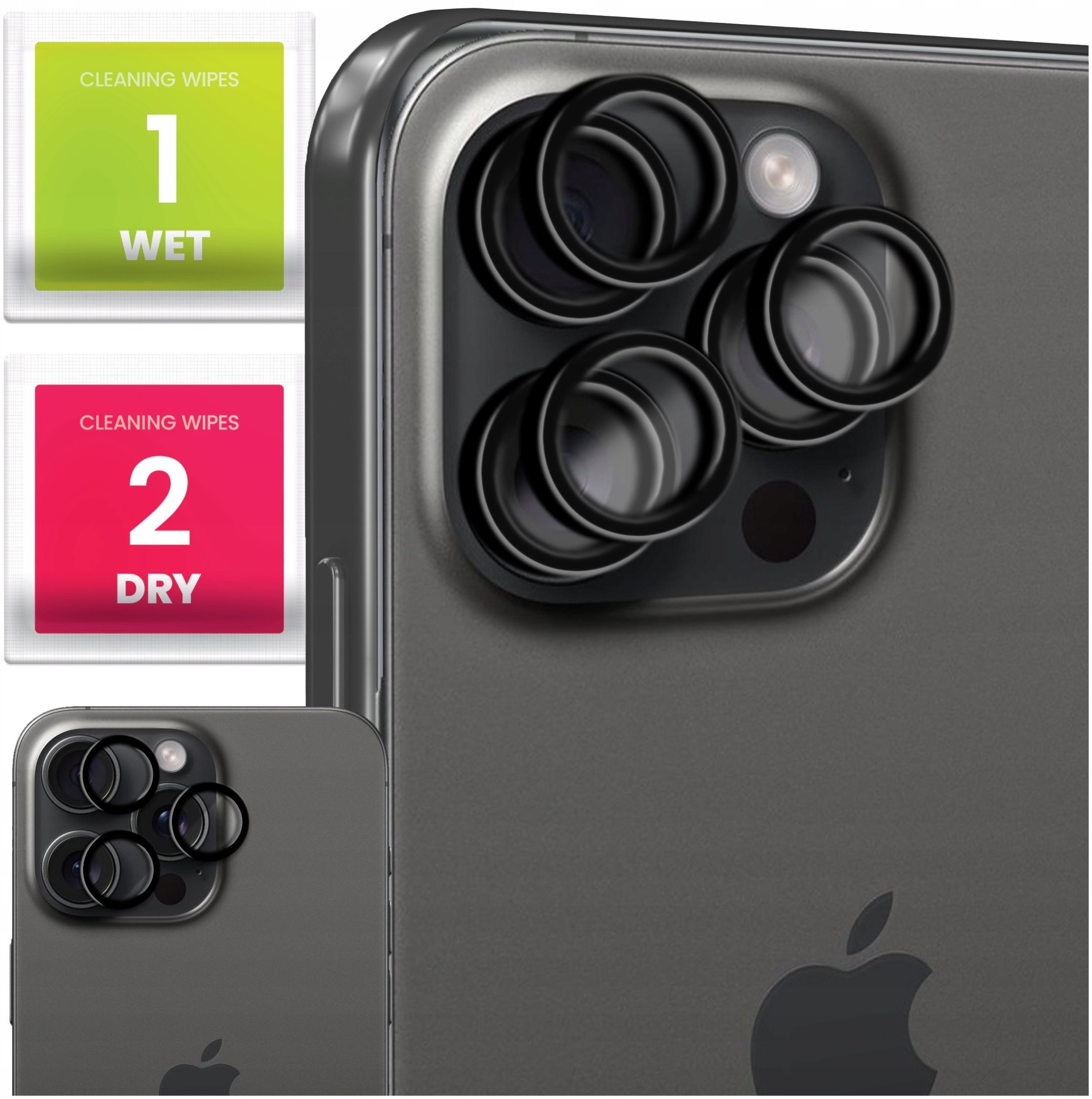 6x Szkło Na Aparat Do Apple iPhone 16 Pro / Pro Max Na Obiektywy, Czarne