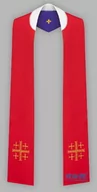 Szaty liturgiczne - Dwustronna czerwono-fioletowa stuła haftowana - szeroka - miniaturka - grafika 1