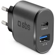 Ładowarki do telefonów - SBS USB + USB-C 15W czarny TETRAVUSBTC2AFAST - miniaturka - grafika 1