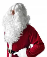 Dodatki do strojów karnawałowych - Peruka i broda Mikołaja WŁOS syntetyczny SIWY 50cm - miniaturka - grafika 1