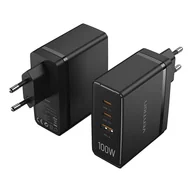 Ładowarki do telefonów - Ładowarka sieciowa Vention FEGB0-EU 2xUSB-C 1xUSB-A 100W/100W/30W GaN (czarna) - miniaturka - grafika 1