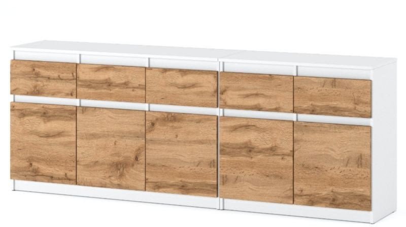 Komoda Do Sypialni 200cm 5 Szuflad Szafka Młodzieżowa Biała Mat Dąb Wotan