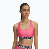 Bielizna sportowa damska - Biustonosz treningowy Under Armour HG Authentics Mid Branded super pink/white WYSYŁKA W 24H 30 DNI NA ZWROT - miniaturka - grafika 1