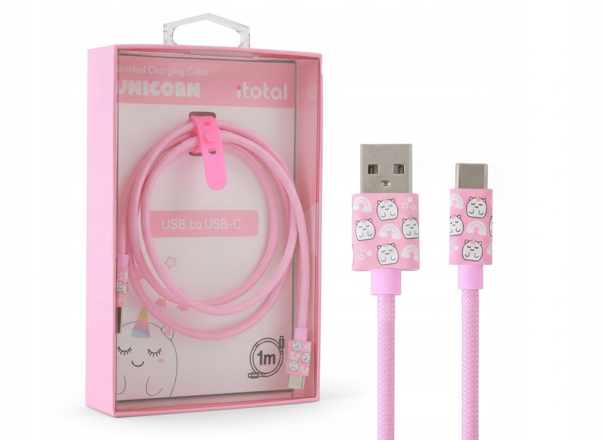 KABEL DO ŁADOWARKI USB-C KOLOROWY KABEL DO ŁADOWANIA 1M RÓŻOWY JEDNOROŻEC