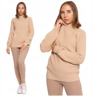 Swetry damskie - Beżowy SWETER DAMSKI Luźny Miękka Dzianina Modny Kobiecy Pół Golf MORAJ 3XL - miniaturka - grafika 1