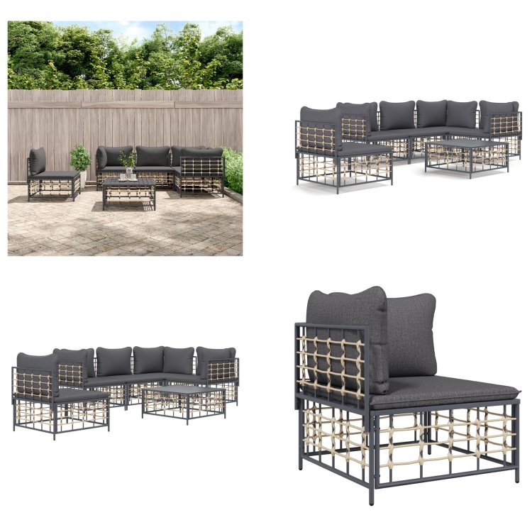 vidaXL 6-częściowy zestaw wypoczynkowy do ogrodu z poduszkami antracytowy rattan - Zestaw wypoczynkowy do ogrodu - Zestawy wypoczynkowe do ogrodu - Zestaw wypoczynkowy - Meble ogrodowe