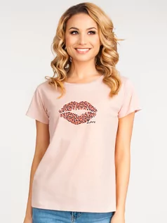 Koszulki i topy damskie - Koszulka damska t-shirt bawełniany panterkowe usta L - YOCLUB - grafika 1