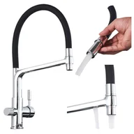 Baterie kuchenne - Bateria Kuchenna Trójdrożna z Obrotową Wyciąganą Wyjmowaną Elastyczną Wylewką Kran Do Kuchni Srebrna Chromowana z Dodatkową Wylewką WODA FILTROWANA .. - miniaturka - grafika 1