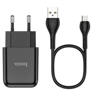 Kable USB - Ładowarka Sieciowa 2.1A 1xUSB + Kabel Micro USB 1m HOCO N2 czarna - miniaturka - grafika 1