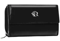 Portfele - Mała portmonetka damska na zatrzask i suwak ROVICKY czarny składany portfel ze skóry naturalnej rozbudowany na karty i dokumenty ochrona RFID STOP - miniaturka - grafika 1
