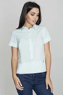 Bluzki damskie - Miętowa Bluzka Polo z Krótkim Rękawem - miniaturka - grafika 1