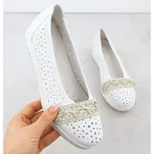 Baleriny - Baleriny damskie ażurowe komfortowe białe Rieker L3062-80 - miniaturka - grafika 1