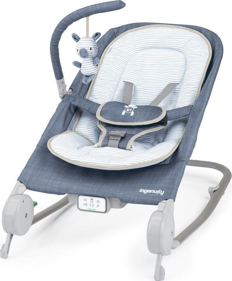 INGENUITY Rock-to-Bounce Massage Seat HAPPY BELLY Chambray 0 - 6 m., BLUE, 16854