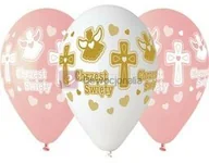 Dewocjonalia - Balony dekoracyjne na Chrzest Święty, biało-różowe, 33 cm, 5 szt - miniaturka - grafika 1