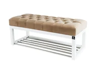 Ławki do przedpokoju - Ławka na buty 120cm EMRAWOOD drewno lite kolor biały siedzisko pikowane kolor cappuccino - miniaturka - grafika 1