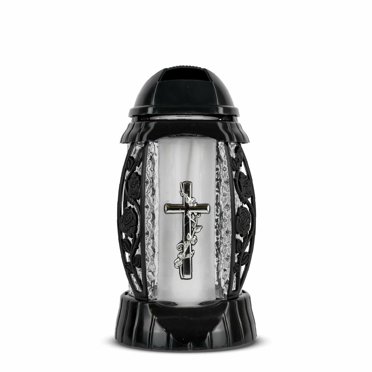 Znicz Artstyczny Gloria 25 cm Srebrny Znicz Kapliczka Krzyż z Różą z Wkładem do Zniczy