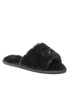 Klapki i japonki damskie - Calvin Klein Kapcie Slipper Sandal Fur HW0HW00634 Czarny - grafika 1