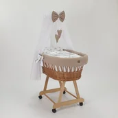 Łóżeczka i kojce - Wiklinowy kosz Mojżesza LENA naturalny z pościelą wafelkową beżową - safari. - miniaturka - grafika 1