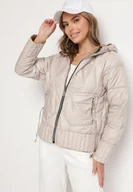 Kurtki damskie - Beżowa Dwustronna Kurtka Pikowana z Kieszeniami i Kapturem Eralethra - miniaturka - grafika 1