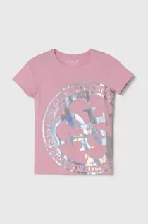 Koszulki dla dziewczynek - Guess t-shirt dziecięcy kolor różowy - grafika 1