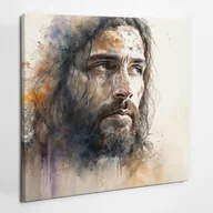 Ikony i obrazy sakralne - Akwarela Portret Jezusa - obraz polycanvas, 50x50 - miniaturka - grafika 1