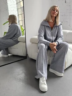 Katya bluza na zamek i spodnie z przeszyciem szary melanż - Komplety damskie - miniaturka - grafika 1