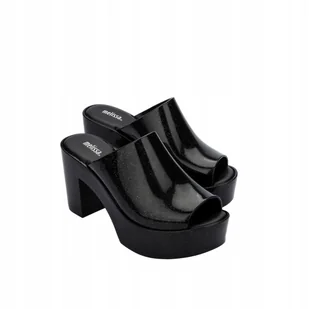 Melissa Klapki Damskie Na Obcasie Mule Czarne Brokat 38 - Klapki i japonki damskie - miniaturka - grafika 1