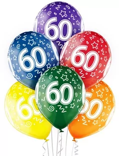 Balony transparentne z nadrukiem "60" - 12 cali - 6 szt. - Urodziny dla dorosłych - miniaturka - grafika 1