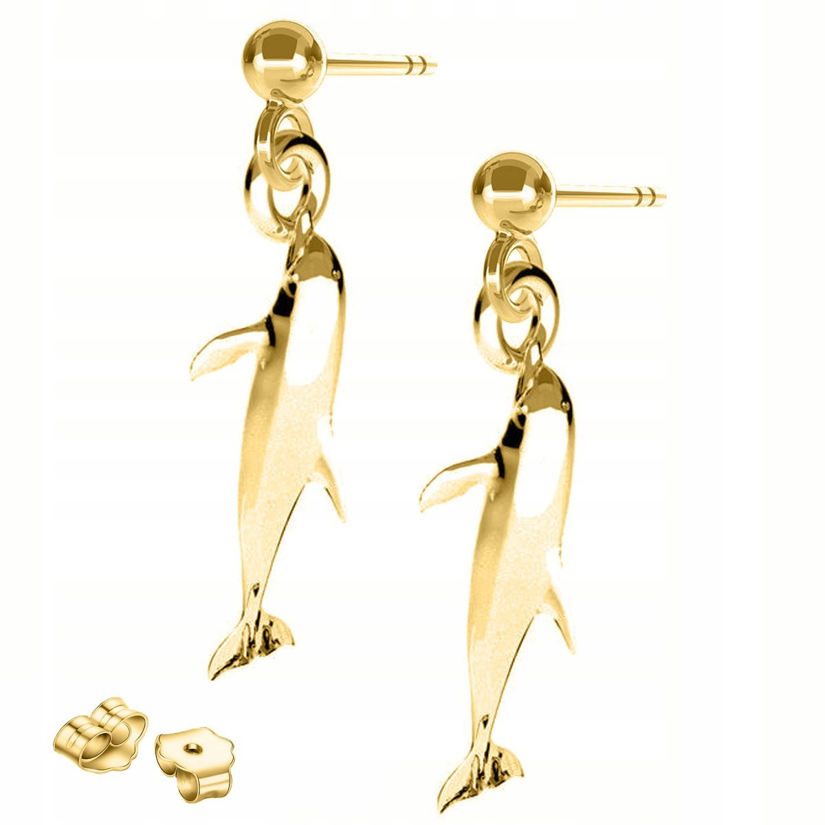 Złote Kolczyki Delfin Zwierzę Delfiny Zwierzęta Ryby Rybki SREBRO 925