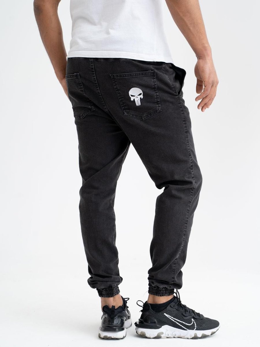 Joggery Jeansowe Marvel Punisher Small Czarne Marmurkowe XXL