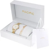 Zegarki damskie - Zestaw złoty zegarek + bransoletka podwójna serce krzyżyk PACIFIC X6133-02B - miniaturka - grafika 1