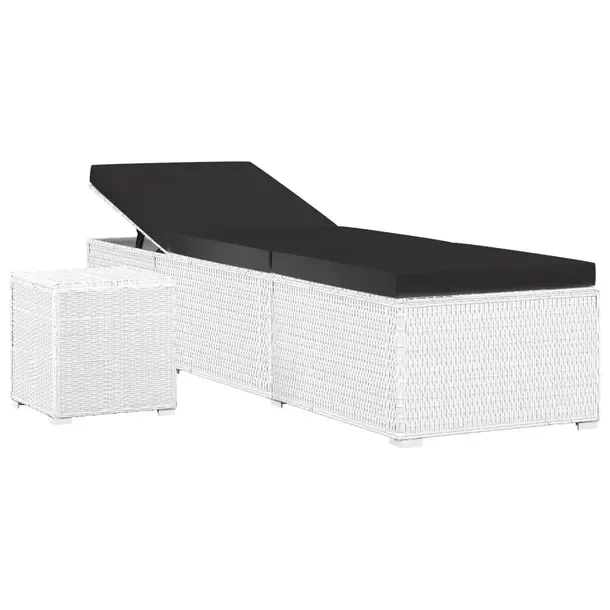 Leżak z polirattanu biały 195 x 60 x 31 cm z regulacją i stolikiem