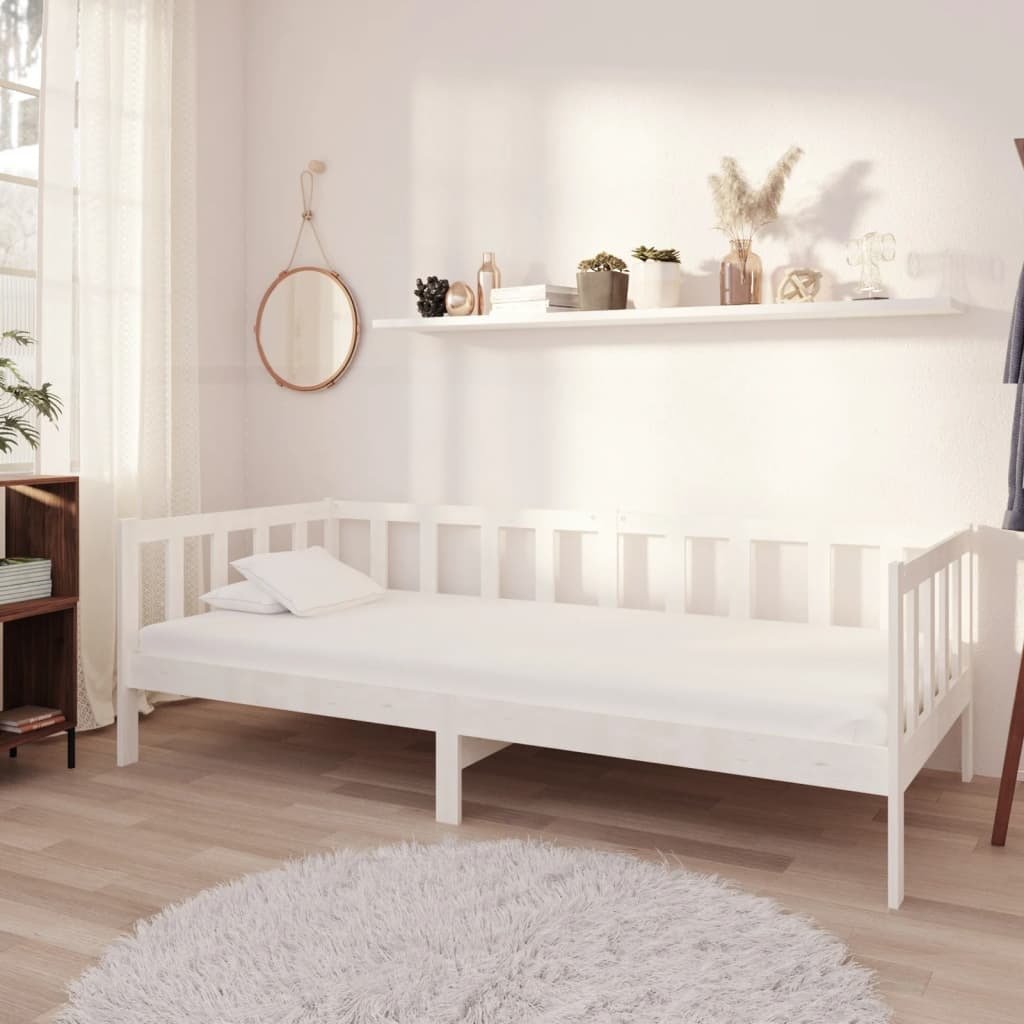 Łóżko dzienne z materacem 90x200 cm białe lite drewno sosnowe