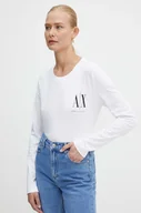 Bluzki damskie - Armani Exchange longsleeve bawełniany kolor biały - miniaturka - grafika 1