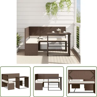 The Living Store Sofa ogrodowa w kształcie litery L ze stolikiem i poduszkami z brązowego polirattanu - Sofy ogrodowe - miniaturka - grafika 1