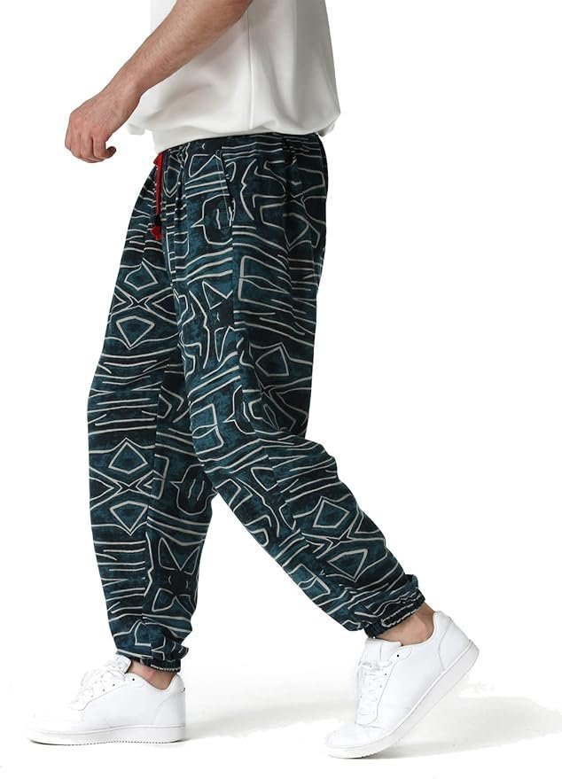 Męskie Spodnie Dresowe Bawełniane Szerokie z Nadrukiem Niebieskie 27 32