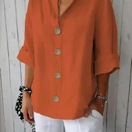 Koszule damskie - TEMU Koszula Damska Casual z Dekoracyjnymi Guzikami, Okrągły Dekolt, ¾ Rękaw, Luźny Fason, Lekki i Trwały Materiał, Idealna na Wiosnę, i Jesień do - miniaturka - grafika 1