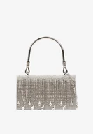Torebki damskie - Srebrna Torebka Kopertówka z Rączką i Łańcuszkiem Zdobiona Cyrkoniami Fesalessa - miniaturka - grafika 1