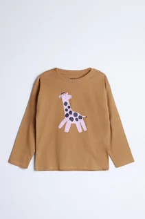 Bluzki dla chłopców - Bluzka z długim rękawem z wysokiej jakości bawełny - brązowa z żyrafą - unisex - Limited Edition - grafika 1