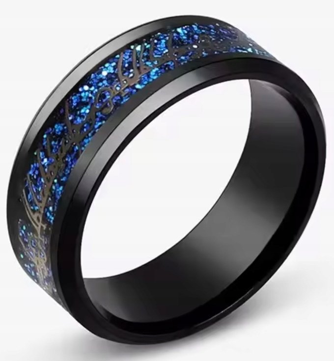Obrączka Czarna Niebieska Władca Pierścieni Sygnet Wolfram